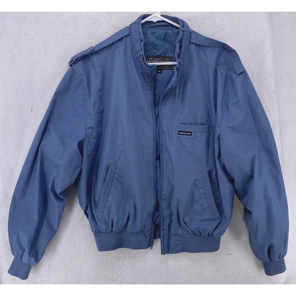 Members Only Jacket Mens 42 Large 4 Blue Bomber Full Zip Outdoors Vintage - Picture 3 of 11